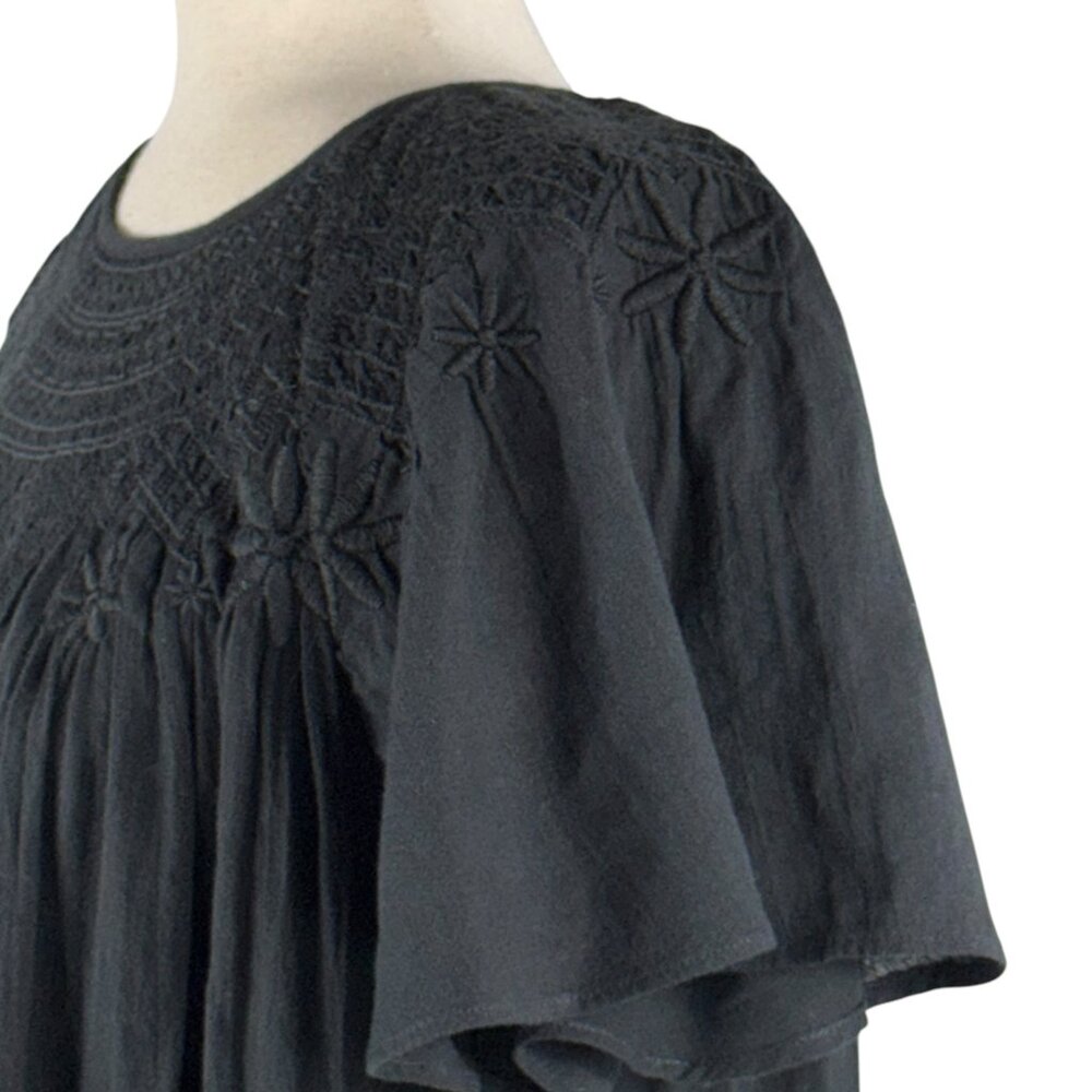 Madewell Black Cotton Boho Embroidered Tiered Midi Dress Size XS - Picture 7 of 15